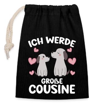 Große Cousine verkünden Hunde Welpen Ich werde - Verschließbarer Geschenkbeutel aus Baumwolle (14x20cm) - Schwarz - Vorne