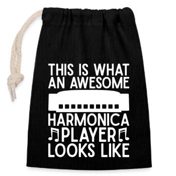 Harmonica Musican Awesome Player Looks Like - Closable cotton gift bag (14x20cm) - black - Front