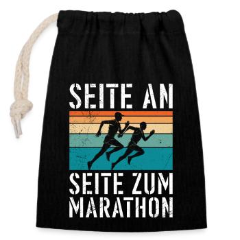 Läufer SEITE AN SEITE ZUM MARATHON Lustiges - Verschließbarer Geschenkbeutel aus Baumwolle (14x20cm) - Schwarz - Vorne