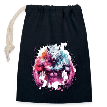 Wolf Muscles - Closable cotton gift bag (14x20cm) - navy - Front
