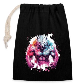 Muscles du loup - Sac cadeau en coton avec cordon (14 x 20 cm) - noir - Devant