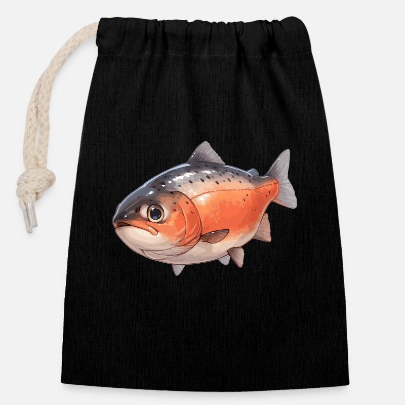 Saumon Saumon - Sac cadeau en coton avec cordon (14 x 20 cm) - noir