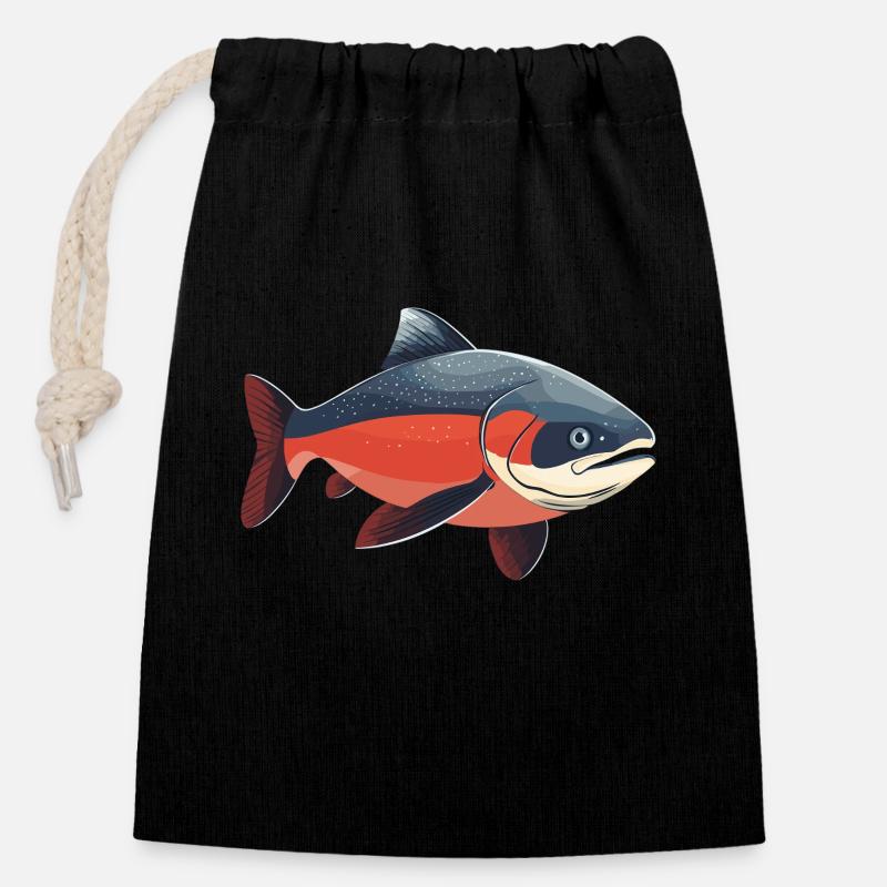 Saumon Saumon - Sac cadeau en coton avec cordon (14 x 20 cm) - noir