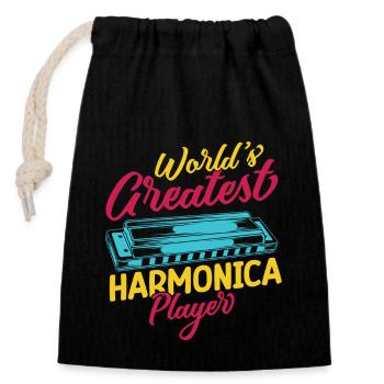 Funny Harmonica Player World´s Createst Player - Verschließbarer Geschenkbeutel aus Baumwolle (14x20cm) - Schwarz - Vorne