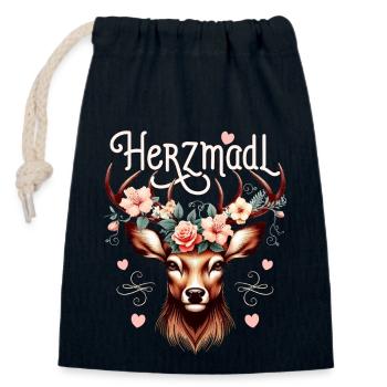 Trachten T-Shirt Herzmadl Damen Trachtenshirt - Verschließbarer Geschenkbeutel aus Baumwolle (14x20cm) - Navy - Vorne