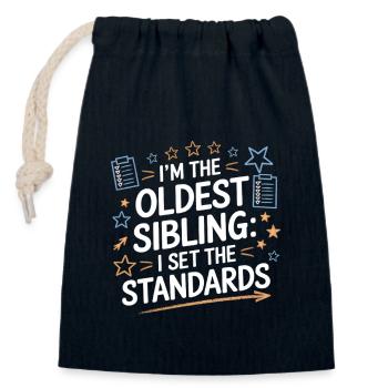 Drôle Aîné Frère Ou Sœur Enfant Tee I Établi les normes - Sac cadeau en coton avec cordon (14 x 20 cm) - bleu marine - Devant