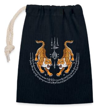 Thaïlande Sak Yant Thai Twin Tiger - Sac cadeau en coton avec cordon (14 x 20 cm) - bleu marine - Devant