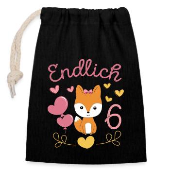 Enfin 6 ans fille anniversaire chemise renard - Sac cadeau en coton avec cordon (14 x 20 cm) - noir - Devant