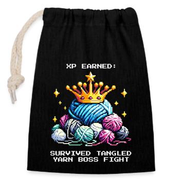 Earn XP: Defeated Balls of Wool | Crochet Yarn - Closable cotton gift bag (14x20cm) - black - Front