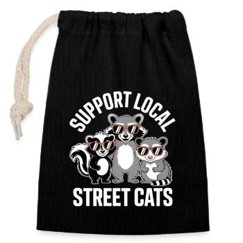 Support Local Street Cats Cool Style - Verschließbarer Geschenkbeutel aus Baumwolle (14x20cm) - Schwarz - Vorne