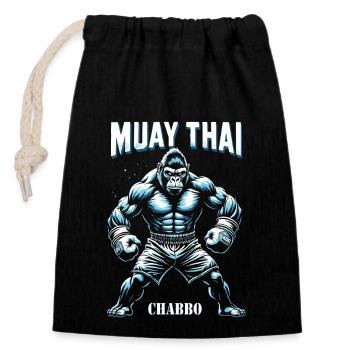 Boxe Muay Thai - Sac cadeau en coton avec cordon (14 x 20 cm) - noir - Devant