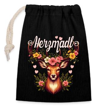 Dirndl Shirt Herzmadl Damen Trachtenshirt Tracht - Verschließbarer Geschenkbeutel aus Baumwolle (14x20cm) - Schwarz - Vorne