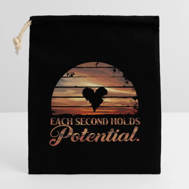 Chaque instant compte, saisis chaque seconde Sac cadeau en coton avec cordon (14 x 20 cm)