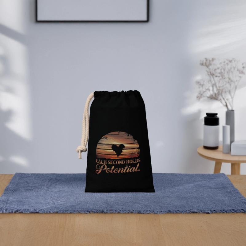 Chaque instant compte, saisis chaque seconde Sac cadeau en coton avec cordon (14 x 20 cm)