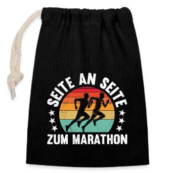 Läufer SEITE AN SEITE ZUM MARATHON Lustiges - Verschließbarer Geschenkbeutel aus Baumwolle (14x20cm) - Schwarz - Vorne