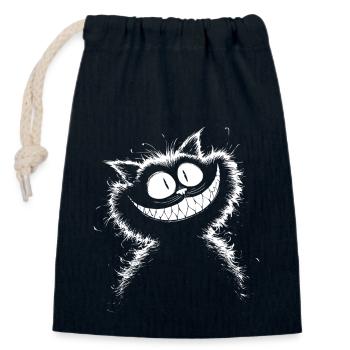 Black and white Cheshire Cat – dark fluffy wild - Closable cotton gift bag (14x20cm) - navy - Front
