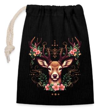 Trachtenshirt Damen Dirndl Shirt Hirsch Tracht - Verschließbarer Geschenkbeutel aus Baumwolle (14x20cm) - Schwarz - Vorne