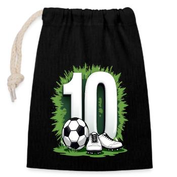 Fußball Geburtstag 10 Jahre Jungen Geschenk - Verschließbarer Geschenkbeutel aus Baumwolle (14x20cm) - Schwarz - Vorne