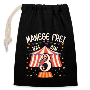 Cirque Manège Anniversaire Motif 3 ans Garçons Bday - Sac cadeau en coton avec cordon (14 x 20 cm) - noir - Devant