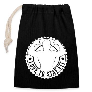 Powerlifting Bodybuilder Love To Stay Fit Gym - Closable cotton gift bag (14x20cm) - black - Front