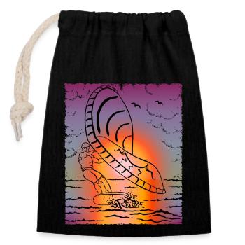 Windsurfing, foil surfing, surfers - Closable cotton gift bag (14x20cm) - black - Front