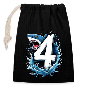 Fête d’anniversaire des enfants requin numéro quatre - Sac cadeau en coton avec cordon (14 x 20 cm) - noir - Devant