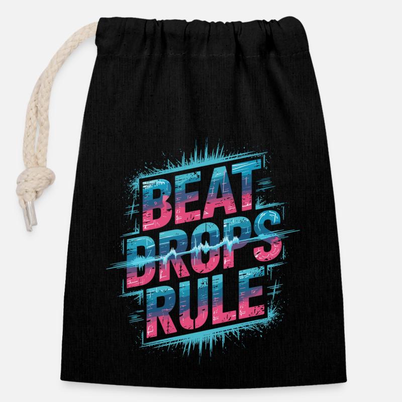 Beat Drops Rule Shirt - EDM Soundwave - Verschließbarer Geschenkbeutel aus Baumwolle (14x20cm) - Schwarz