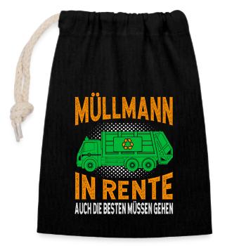 Retired garbage collector Garbage truck Garbage man pensioner - Closable cotton gift bag (14x20cm) - black - Front