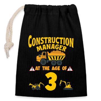 Fête de construction 3ème anniversaire 3 ans camion - Sac cadeau en coton avec cordon (14 x 20 cm) - noir - Devant