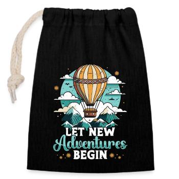 Hot Air Ballooning Let New Adventures Ballooning - Closable cotton gift bag (14x20cm) - black - Front