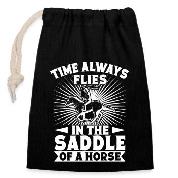 Rodeo Horse Riding Time Always Flies In Saddle - Closable cotton gift bag (14x20cm) - black - Front