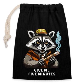 WASCHBÄR JOINT GIVE ME FIVE MINUTES - Verschließbarer Geschenkbeutel aus Baumwolle (14x20cm) - Schwarz - Vorne