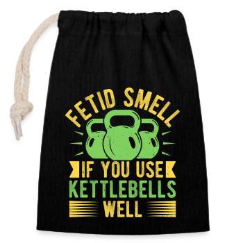 Fanatiques de fitness Fetid Smell Utiliser des kettlebells - Sac cadeau en coton avec cordon (14 x 20 cm) - noir - Devant