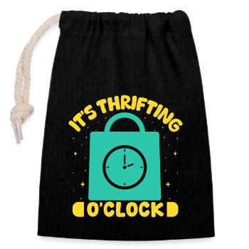 Thrift Shopper It ́s Thrifting O ́Clock Thrift Store - Closable cotton gift bag (14x20cm) - black - Front