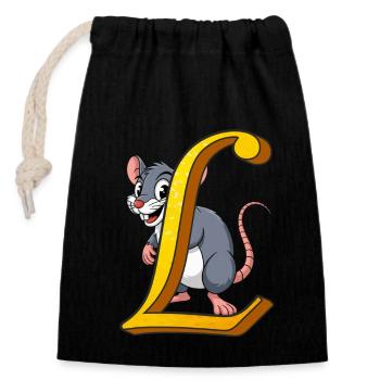 LETTER L - Closable cotton gift bag (14x20cm) - black - Front