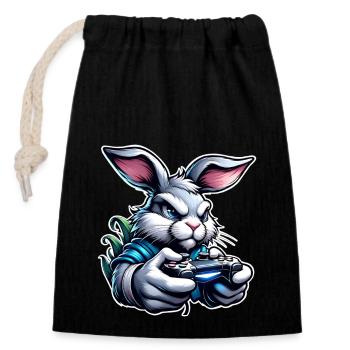 Gaming Hase - Verschließbarer Geschenkbeutel aus Baumwolle (14x20cm) - Schwarz - Vorne