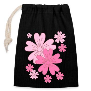 Falling Sakura Cherry Blossoms - Closable cotton gift bag (14x20cm) - black - Front