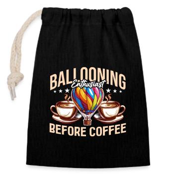 Ballooning Enthusiast Before Aeronaut Coffee Lover - Verschließbarer Geschenkbeutel aus Baumwolle (14x20cm) - Schwarz - Vorne