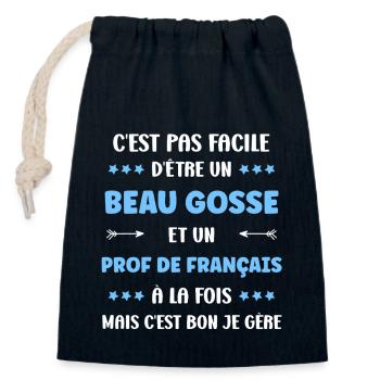 Prof de francais - Sac cadeau en coton avec cordon (14 x 20 cm) - bleu marine - Devant