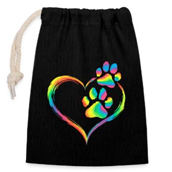 Regenbogen Herz Pfotenabdruck Tierliebe - Verschließbarer Geschenkbeutel aus Baumwolle (14x20cm) - Schwarz - Vorne