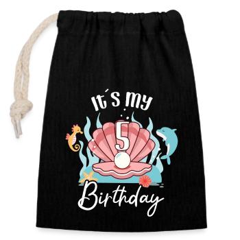 5th Birthday Girl Mermaid Shell It's My 5 Years - Closable cotton gift bag (14x20cm) - black - Front