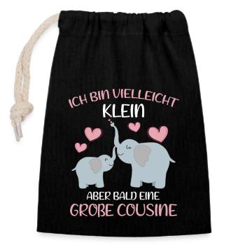 Ich bin vielleicht klein aber bald Große Cousine - Verschließbarer Geschenkbeutel aus Baumwolle (14x20cm) - Schwarz - Vorne