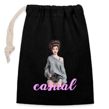 Casual look with style and confidence - Closable cotton gift bag (14x20cm) - black - Front