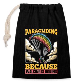 Parapente parce que marcher c’est ennuyer Parachutisme - Sac cadeau en coton avec cordon (14 x 20 cm) - noir - Devant