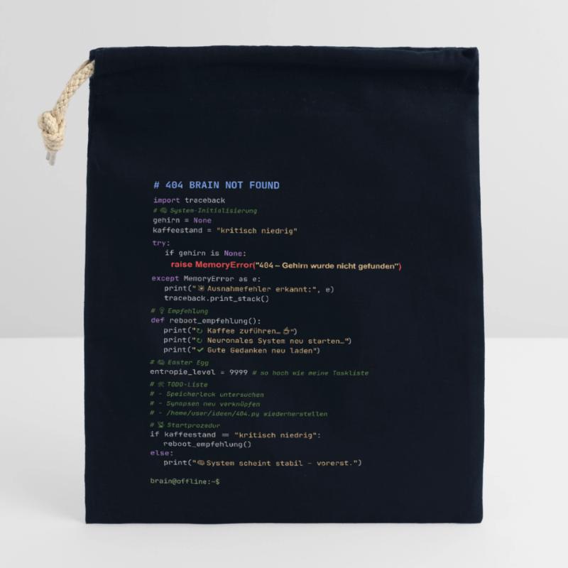 404 Brain Not Found Python Code Verschließbarer Geschenkbeutel aus Baumwolle (14x20cm)