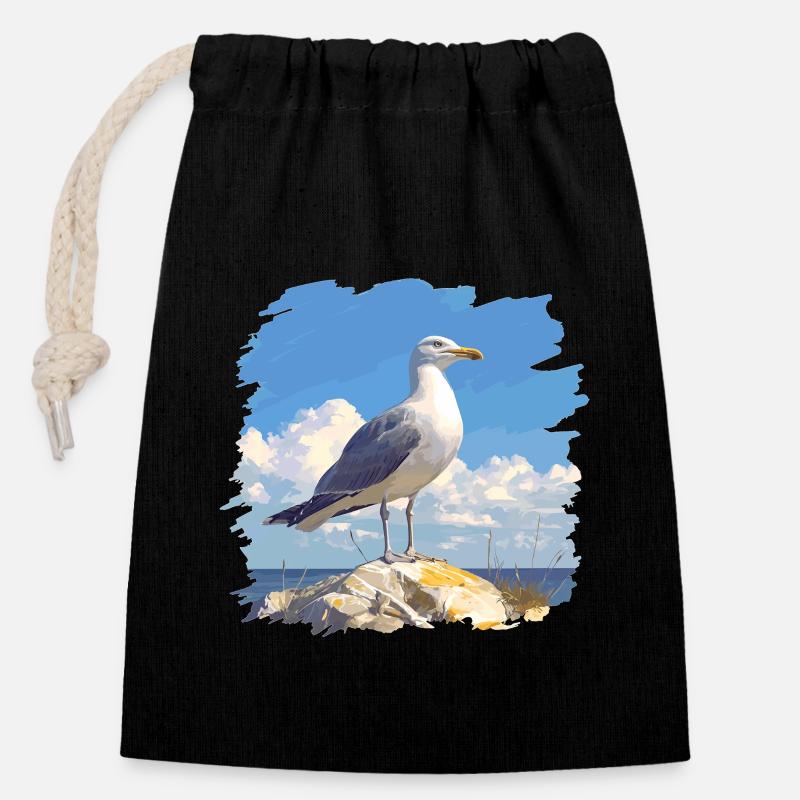 Seagulls Seagull - Closable cotton gift bag (14x20cm) - black