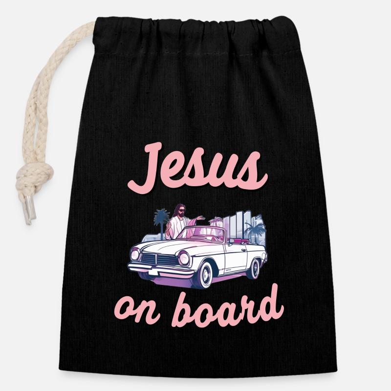 Jesus an Board Cabrio Spruch christlicher Fahrer - Verschließbarer Geschenkbeutel aus Baumwolle (14x20cm) - Schwarz