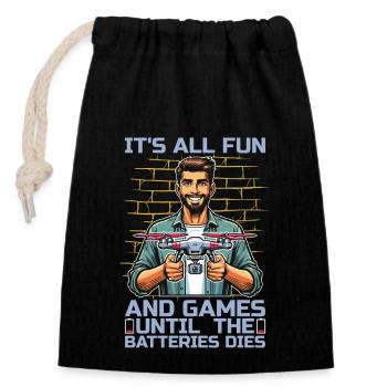 Drone Enthusiast It's All Fun And Games Quadcopter - Verschließbarer Geschenkbeutel aus Baumwolle (14x20cm) - Schwarz - Vorne