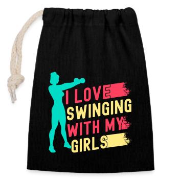Fitness Fanatics Love Swinging With My Girl - Closable cotton gift bag (14x20cm) - black - Front