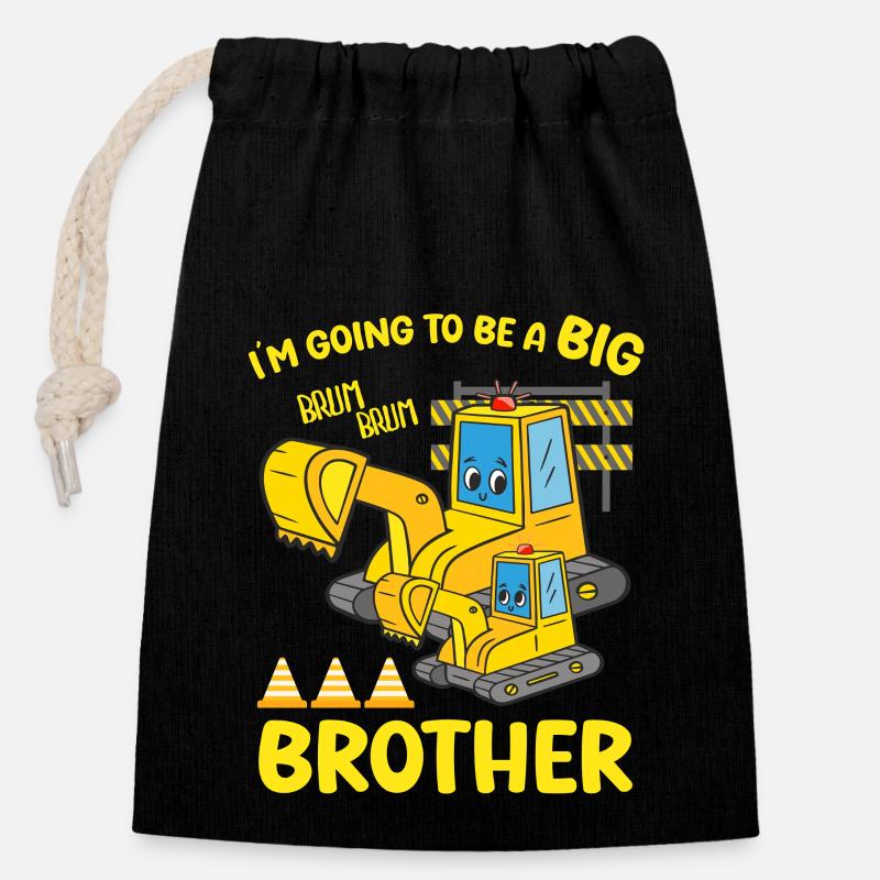 Excavator Child Ready va devenir un grand frère - Sac cadeau en coton avec cordon (14 x 20 cm) - noir
